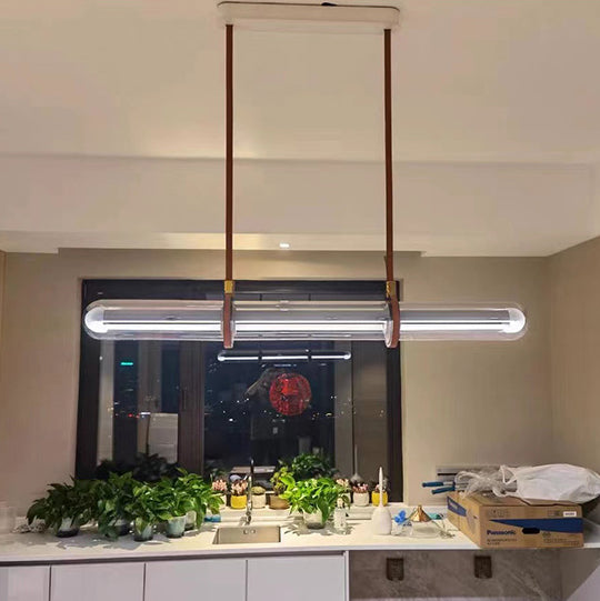 Minimalist Long Cylinder Glass Belt LED Island Chandelier