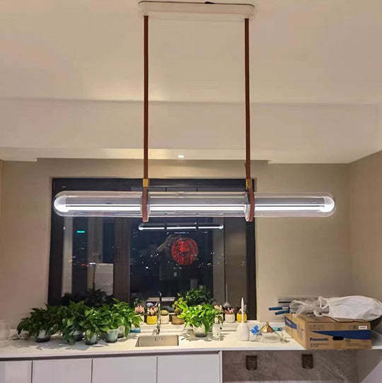 Minimalist Long Cylinder Glass Belt LED Island Chandelier