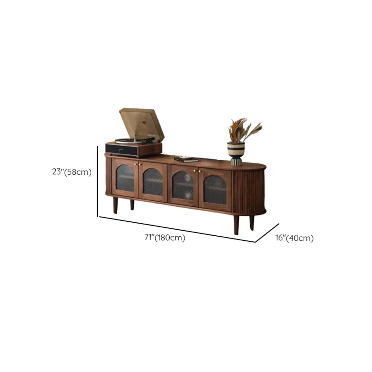 Mid-Century Walnut Wood TV Stand with Cabinet