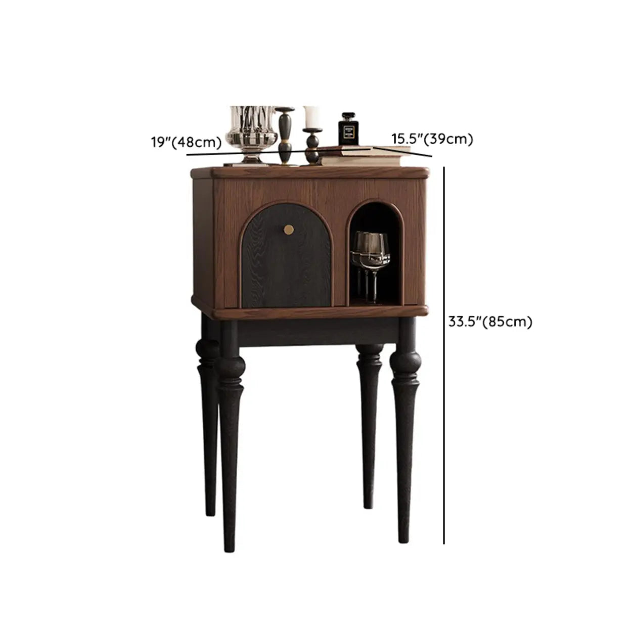 Vintage Brown High Leg Arch Door Nightstand