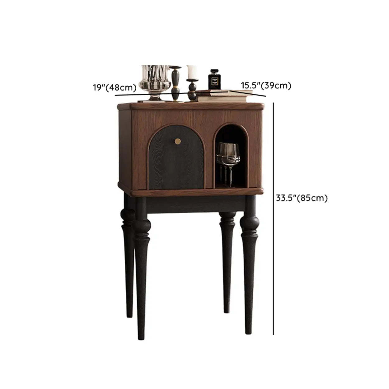 Vintage Brown High Leg Arch Door Nightstand
