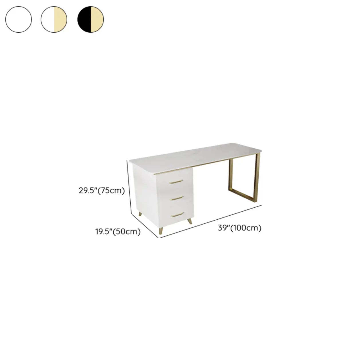 Modish White-Gold Stone Drawer Writing Desk — White-Gold / Table Only