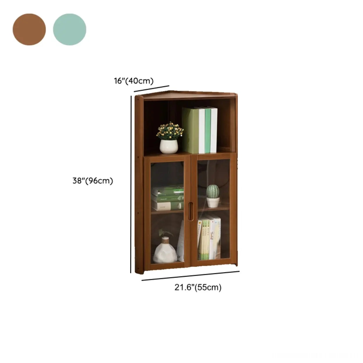 Simple Corner Green Wood Narrow Bookcase
