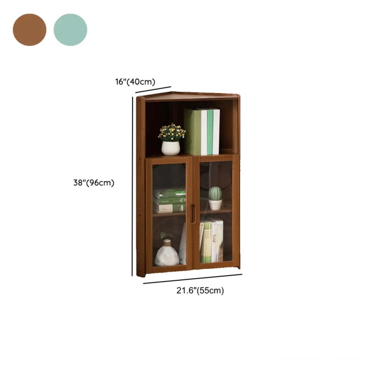 Simple Corner Green Wood Narrow Bookcase