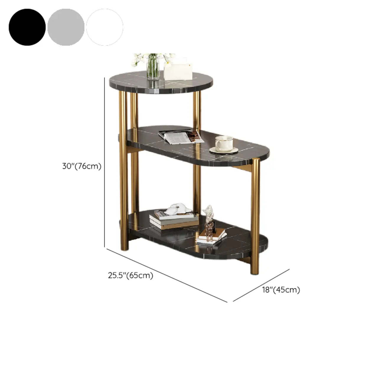 Oval Round Black Marble 3-Tier End Table