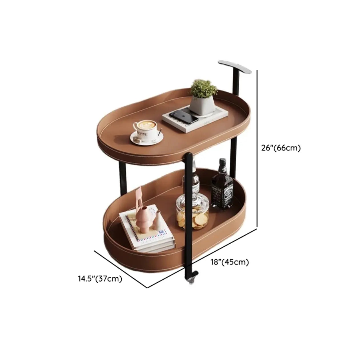 Modern Brown Oval Chairside Table with Rollers