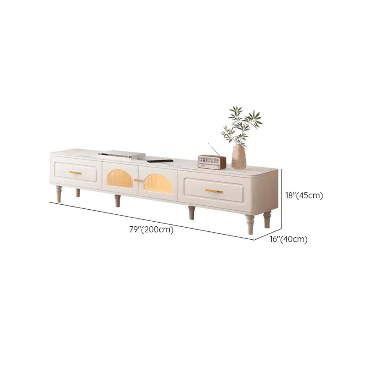 Modern Rectangular White TV Stand with Drawers