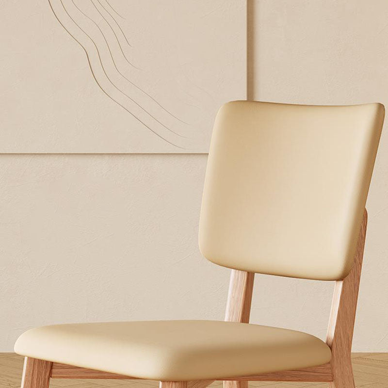 Minimalist Square Wood Leather Armless Chair