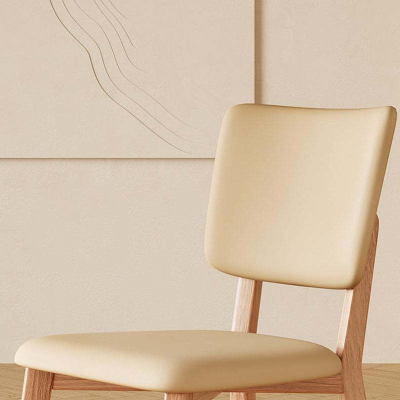Minimalist Square Wood Leather Armless Chair