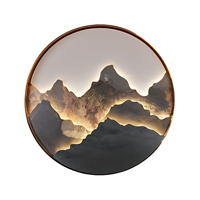 Round Natural Rock Slab Mountain Scenery Painting Modern Wall Lights Fixture-Lighom