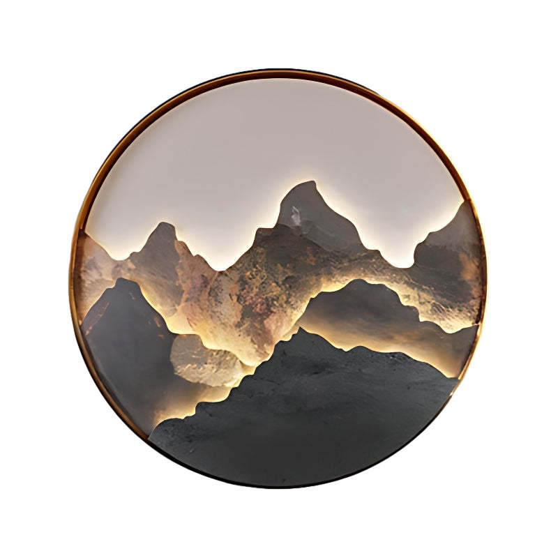 Round Natural Rock Slab Mountain Scenery Painting Modern Wall Lights Fixture-Lighom