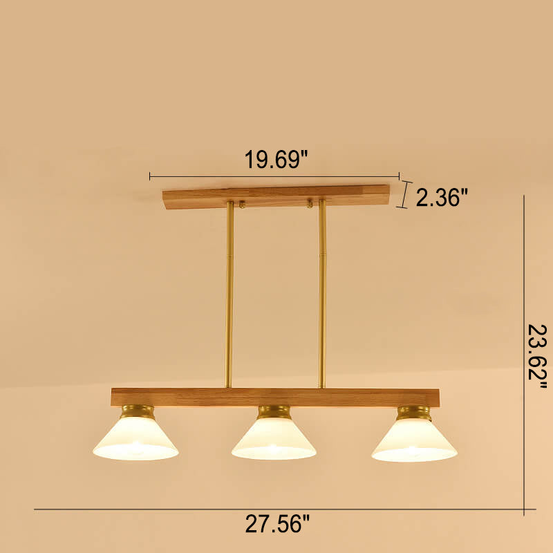 Nordic Solid Wood Cone Glass Island Chandelier