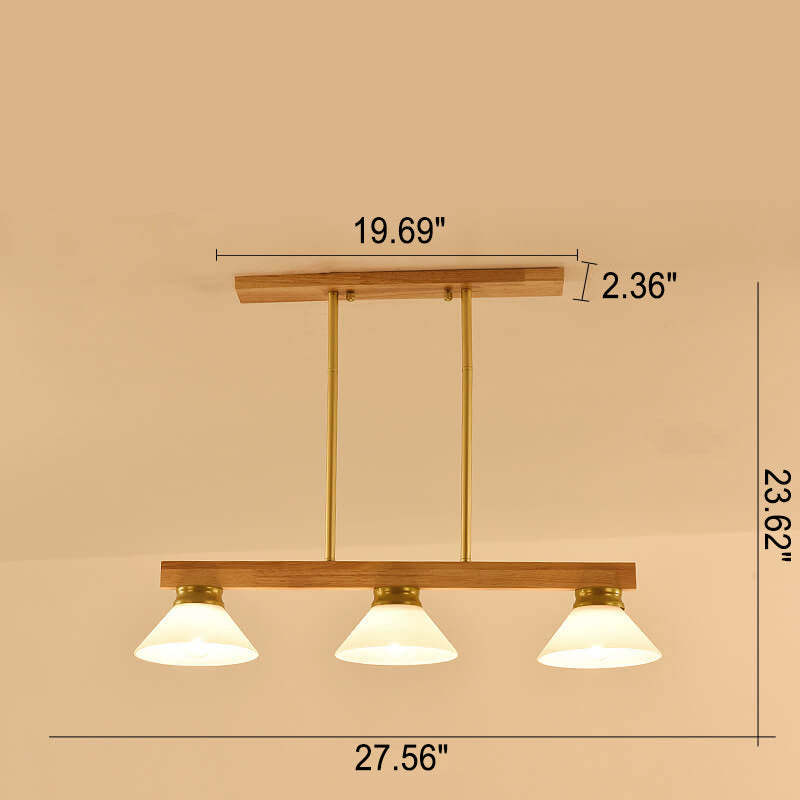Nordic Solid Wood Cone Glass Island Chandelier