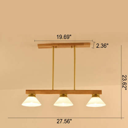 Nordic Solid Wood Cone Glass Island Chandelier