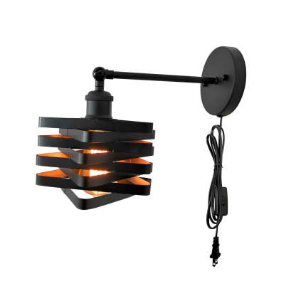 Creative Iron Adjustable Black Industrial Style Swing Arm Wall Sconces with Plug-Lighom