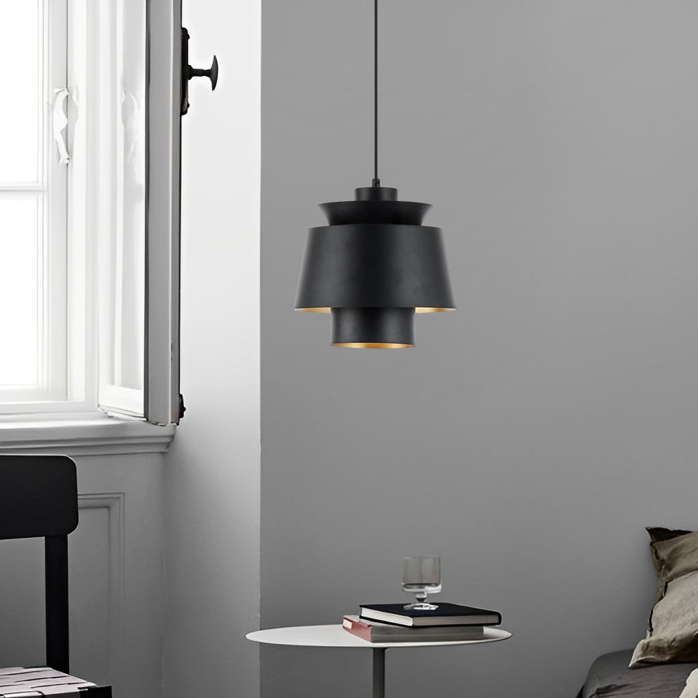 White metal plated cylindrical pendant lighting - modern — Set of 3