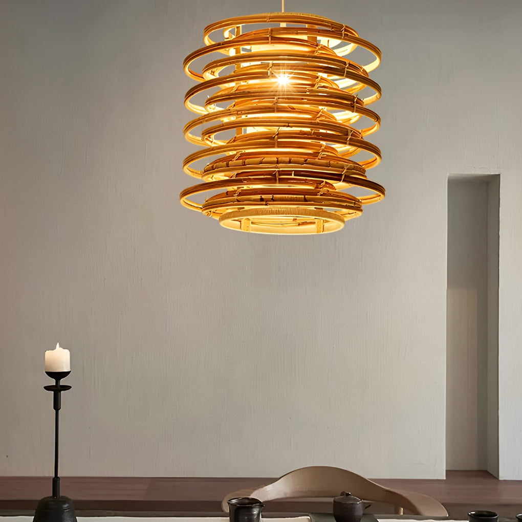 16" Round Bamboo Farmhouse Living Room Pendant Light