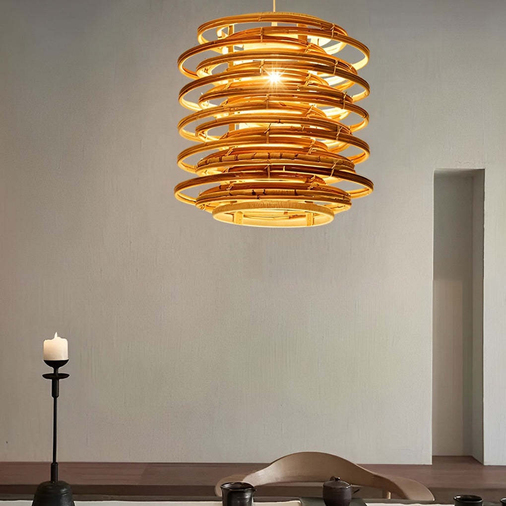 16" Round Bamboo Farmhouse Living Room Pendant Light