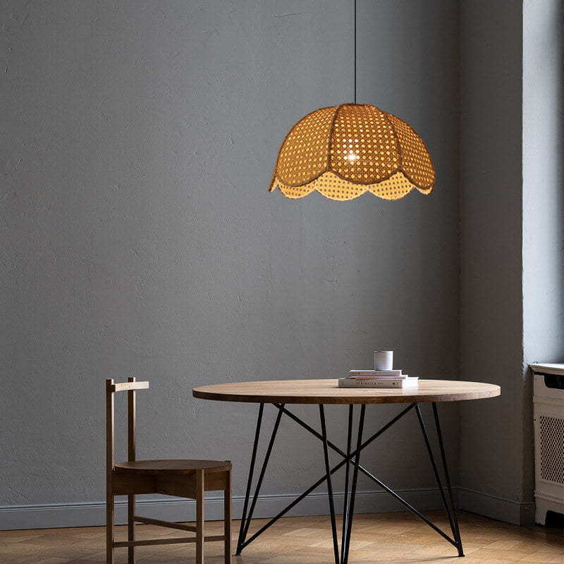 Nordic Rattan Scallop Dome Pendant Light