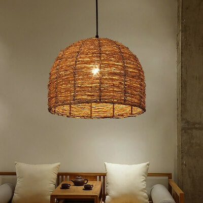 Japanese retro woven beige pendant lighting in rattan — 220V-240V (UK/AU)