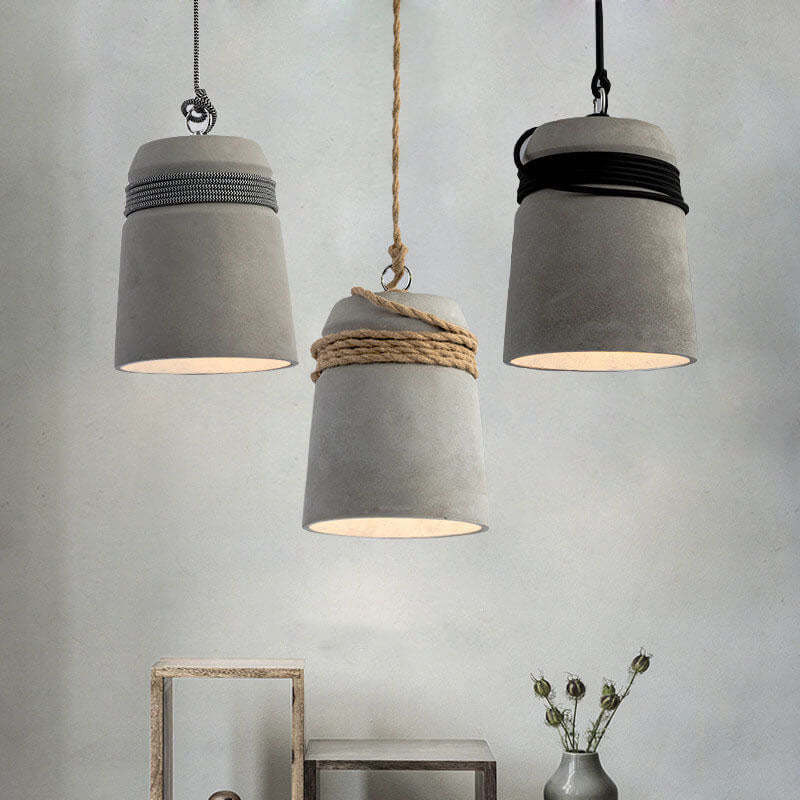 Industrial Cement Column Rope Pendant Light