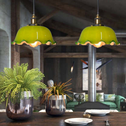 Vintage Green Glass Dome Pendant Light