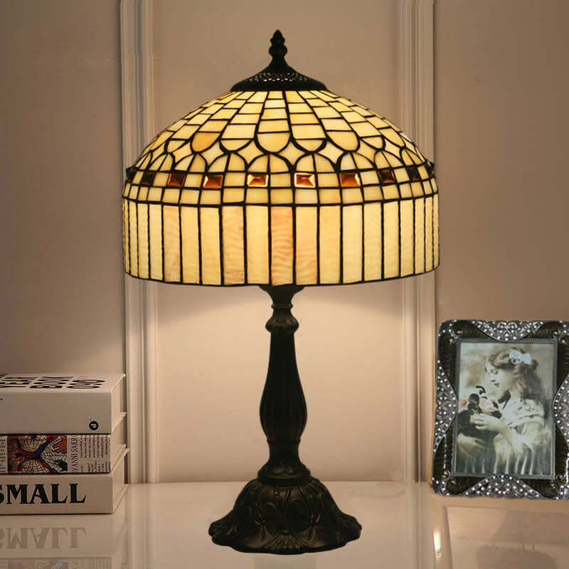 European Tiffany Yellow Baroque Glass Table Lamp — Resin / 220V-240V For UK/AU