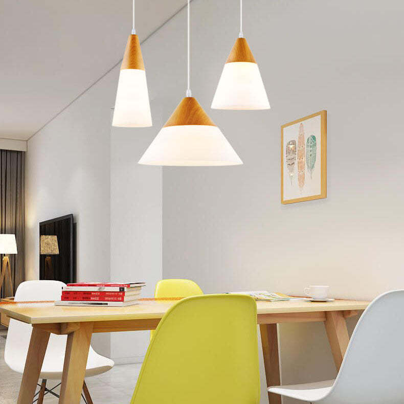 Nordic Wood Grain Glass Cone Pendant