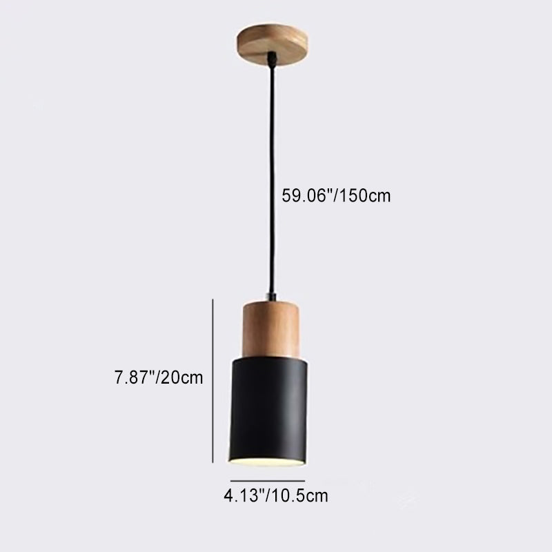 Nordic Cylinder Wood Pendant Light — Black / 220V-240V For UK/AU