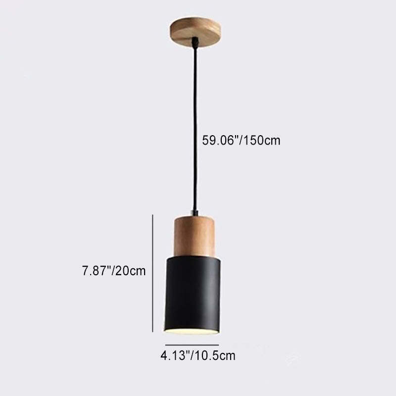 Nordic Cylinder Wood Pendant Light — Black / 220V-240V For UK/AU