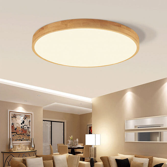 Nordic ultra-thin round flush mount lighting in wood — 11.81" / Warm White (3000K) / 220V-240V (UK/AU)