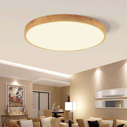 Nordic Solid Wood Round Ultra-Thin LED Flush Mount Light