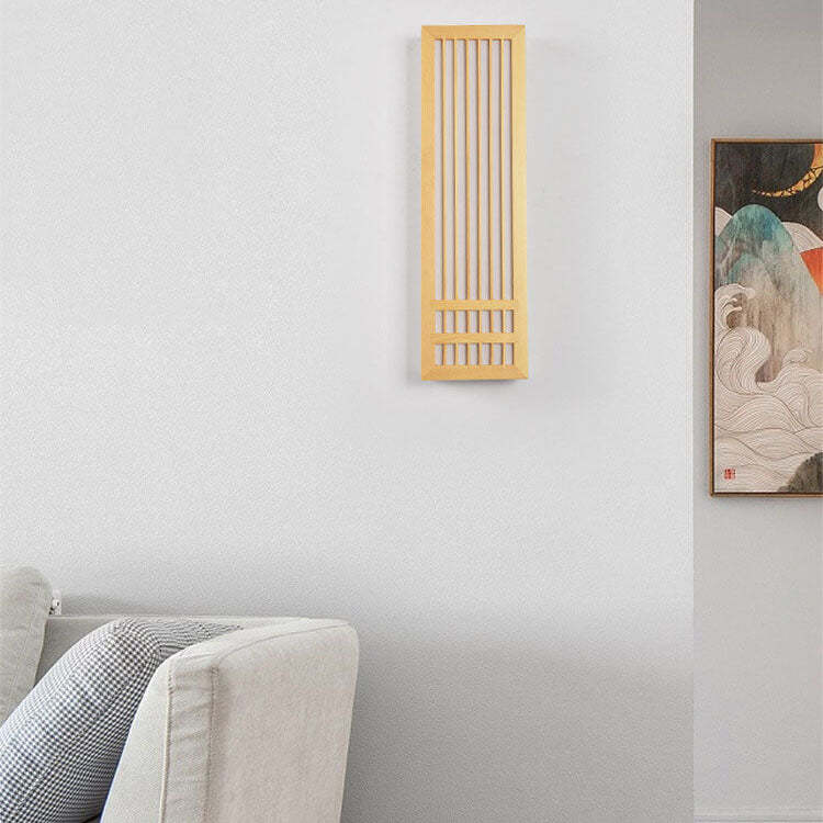 Simple Solid Wood Rectangular Japanese Sconce — Warm Light (3000K) / 110V-120V For US/CA