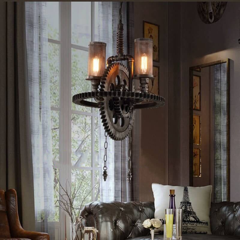 Vintage Industrial Iron Gear Chandelier