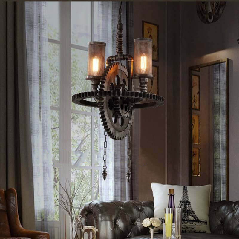 Vintage Industrial Iron Gear Chandelier