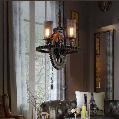 Vintage Industrial Iron Gear Chandelier