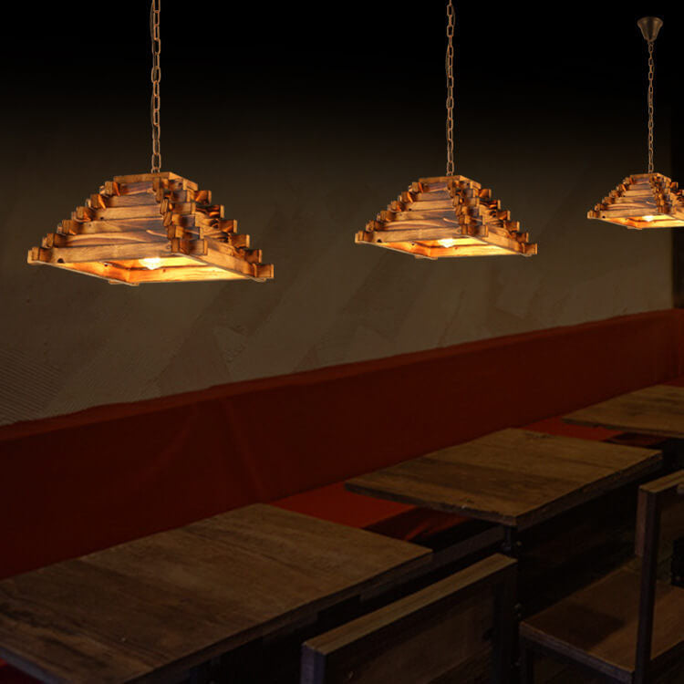Wooden aged metal pendant lighting for kitchen — 220V-240V (UK/AU)