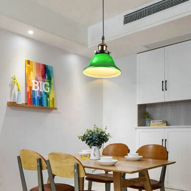 Vintage Industrial Green Bell Glass Pendant Light