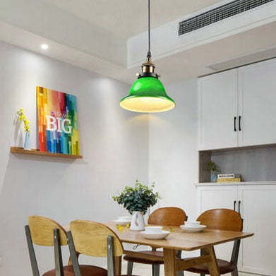 Vintage Industrial Green Bell Glass Pendant Light