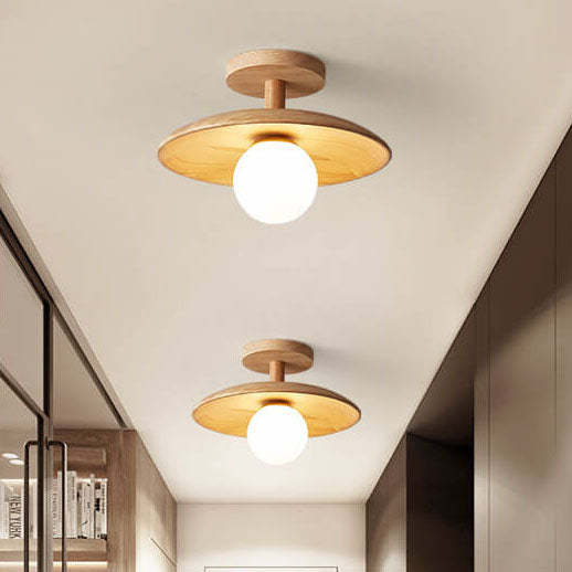 Nordic Wooden Dome Semi-Flush Ceiling Light