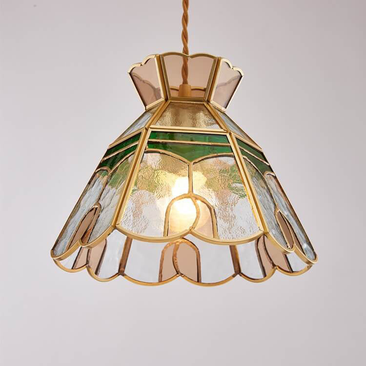 Vintage Bell Brass Glass Pendant Light