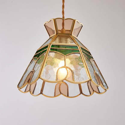 Vintage Bell Brass Glass Pendant Light