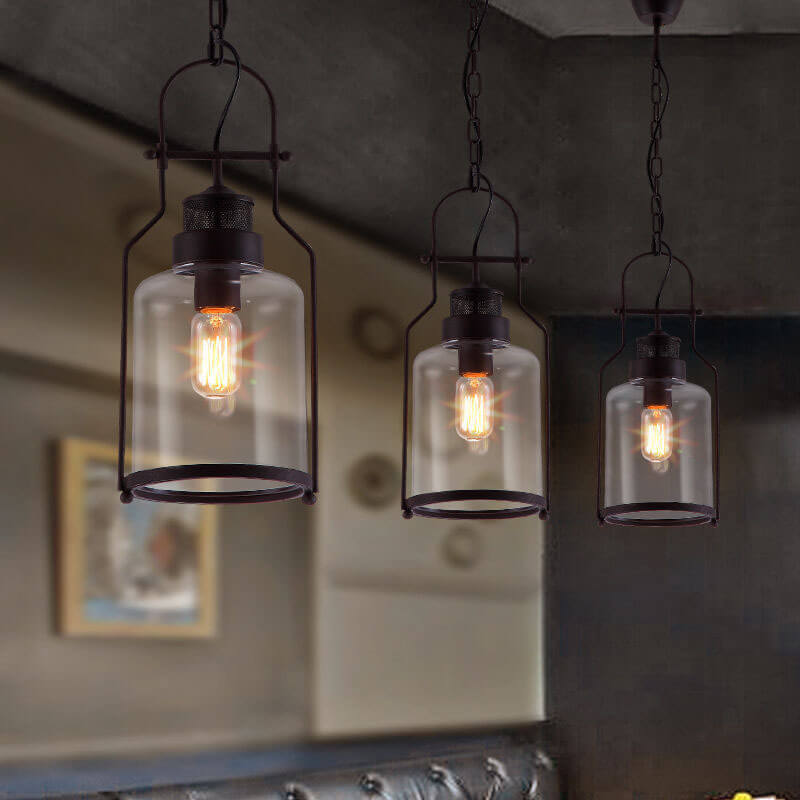 Industrial Vintage Iron Glass Jar Pendant