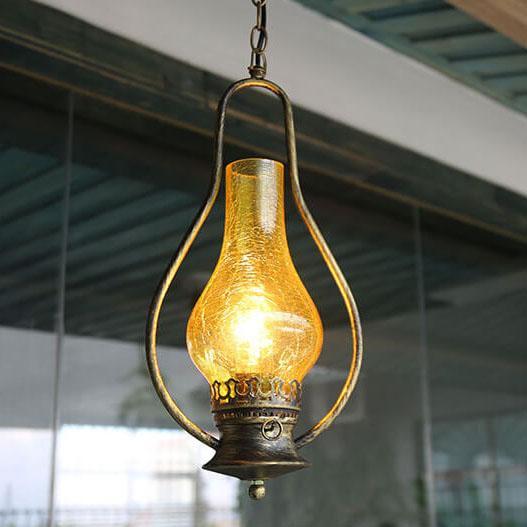 Vintage Kerosene Cracked Glass Pendant Light