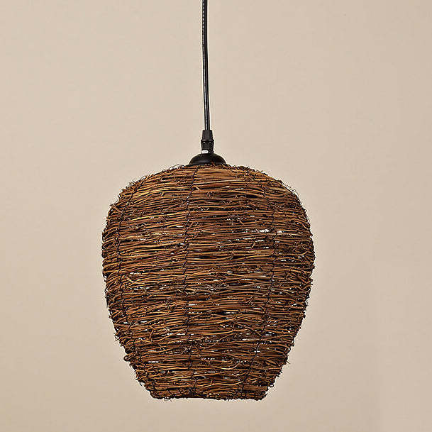 Retro Rattan Woven Dome Pendant Light
