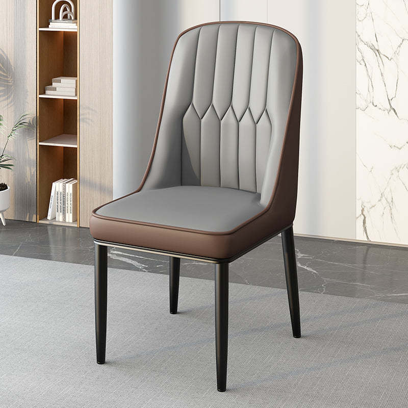 Modern Leather Steel Square Dining Chair — B / Black / Orange & Gray