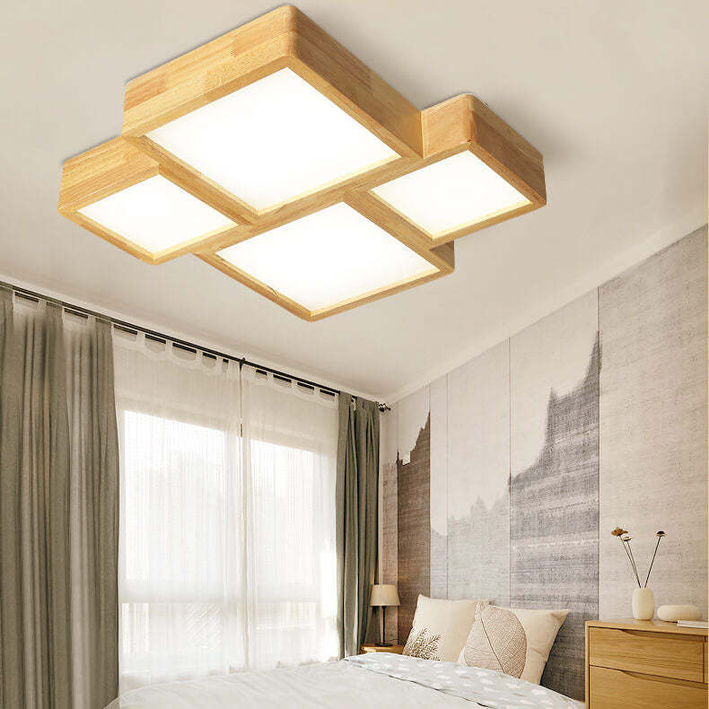 Nordic Solid Wood Square LED Flush Mount Light — White Light (5000K) / 110V-120V For US/CA