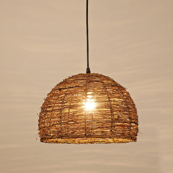 Retro Rattan Woven Dome Pendant Light