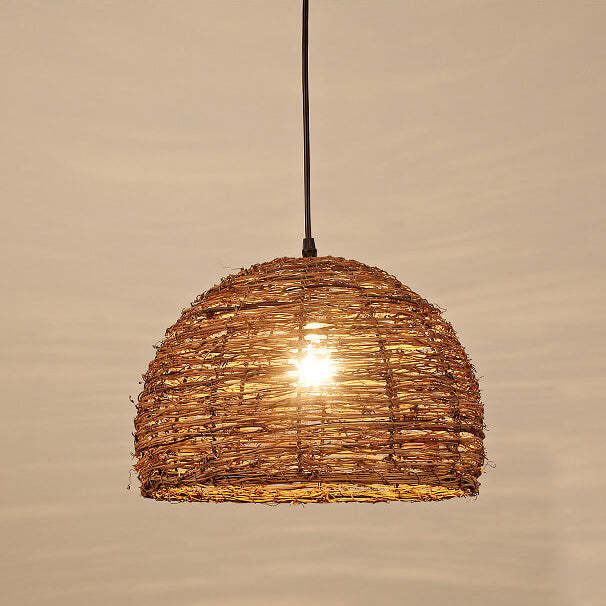 Retro Rattan Woven Dome Pendant Light