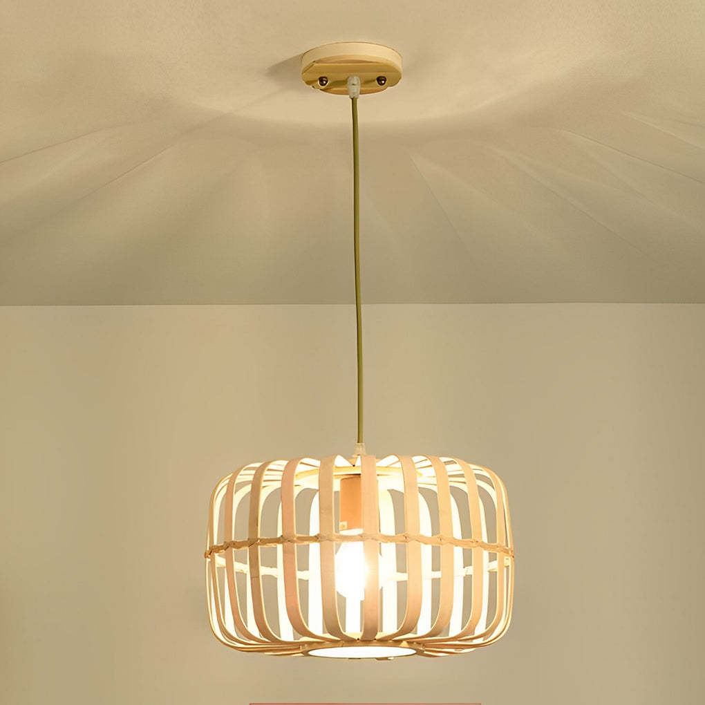 Rectangle Bird Cage Burlywood Bamboo Pendant Ceiling Light